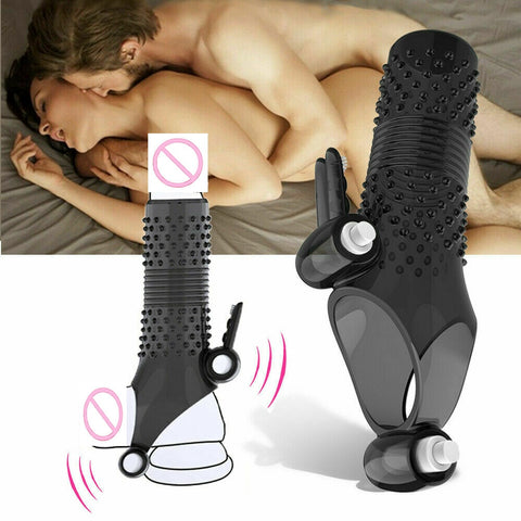 Men Vibrating Penis Sleeve Enlargement Ring Extender Reusable Penis Sleeve Adult Sex Toys For Couple Extension Ejaculation